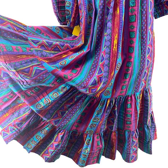 Vtg 80s 90s Two Potato Laguna Beach Artsy Midi Muumuu Dress Womens XS Cotton NOS - Picture 8 of 16